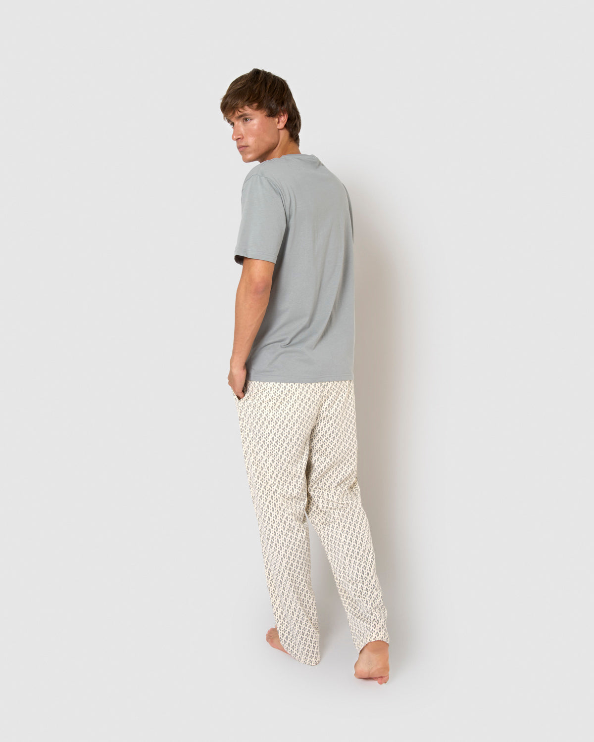 Pijama largo de algodón manga corta nerdana azul grisáceo