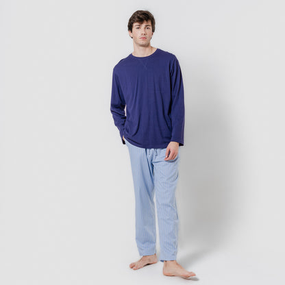 Pijama largo algodón raya cloc azul marino
