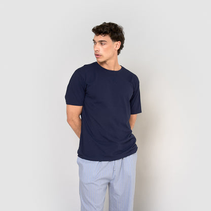 Pijama largo manga corta de algodón raya cloc azul marino