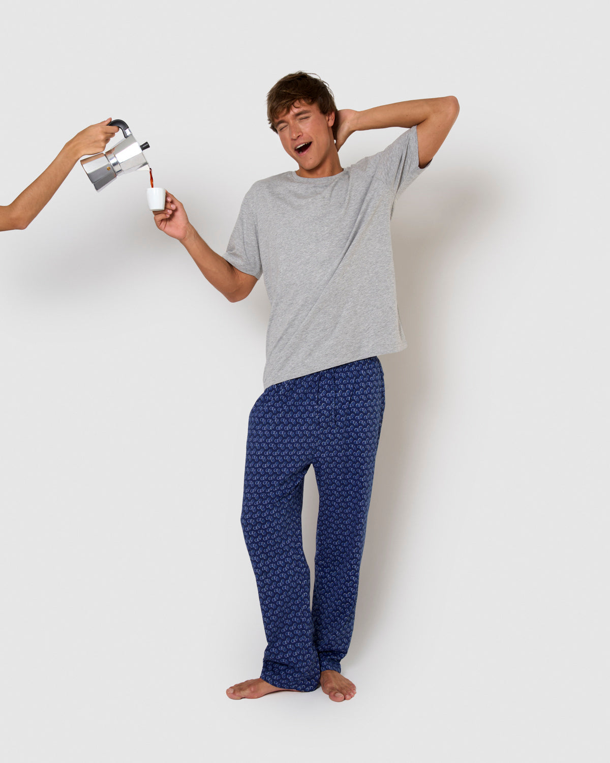 Pijama largo de algodón manga corta cicle gris mezclillado