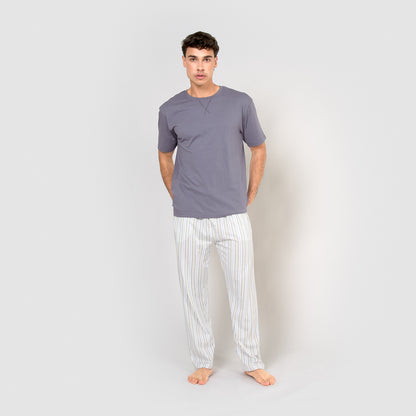 Pijama largo de algodón manga corta raya bill índigo