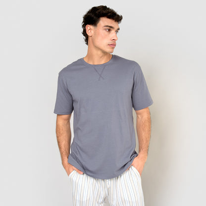 Pijama largo de algodón manga corta raya bill índigo