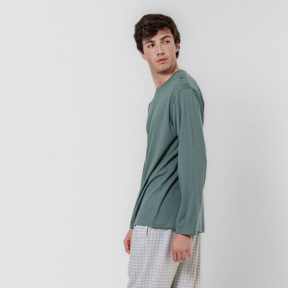 Pijama largo algodón cuadro bali agua marina