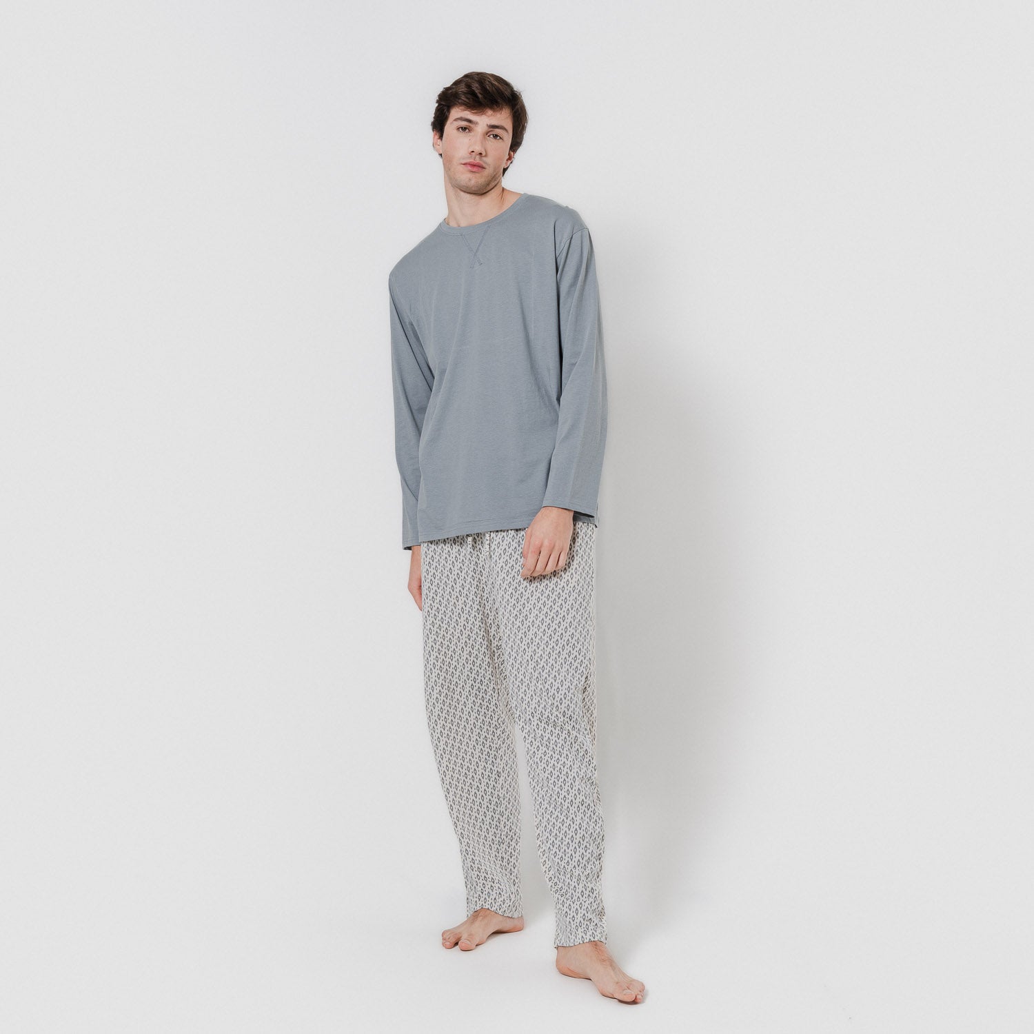 Pijama largo de hombre de algodón nerdana azul grisáceo