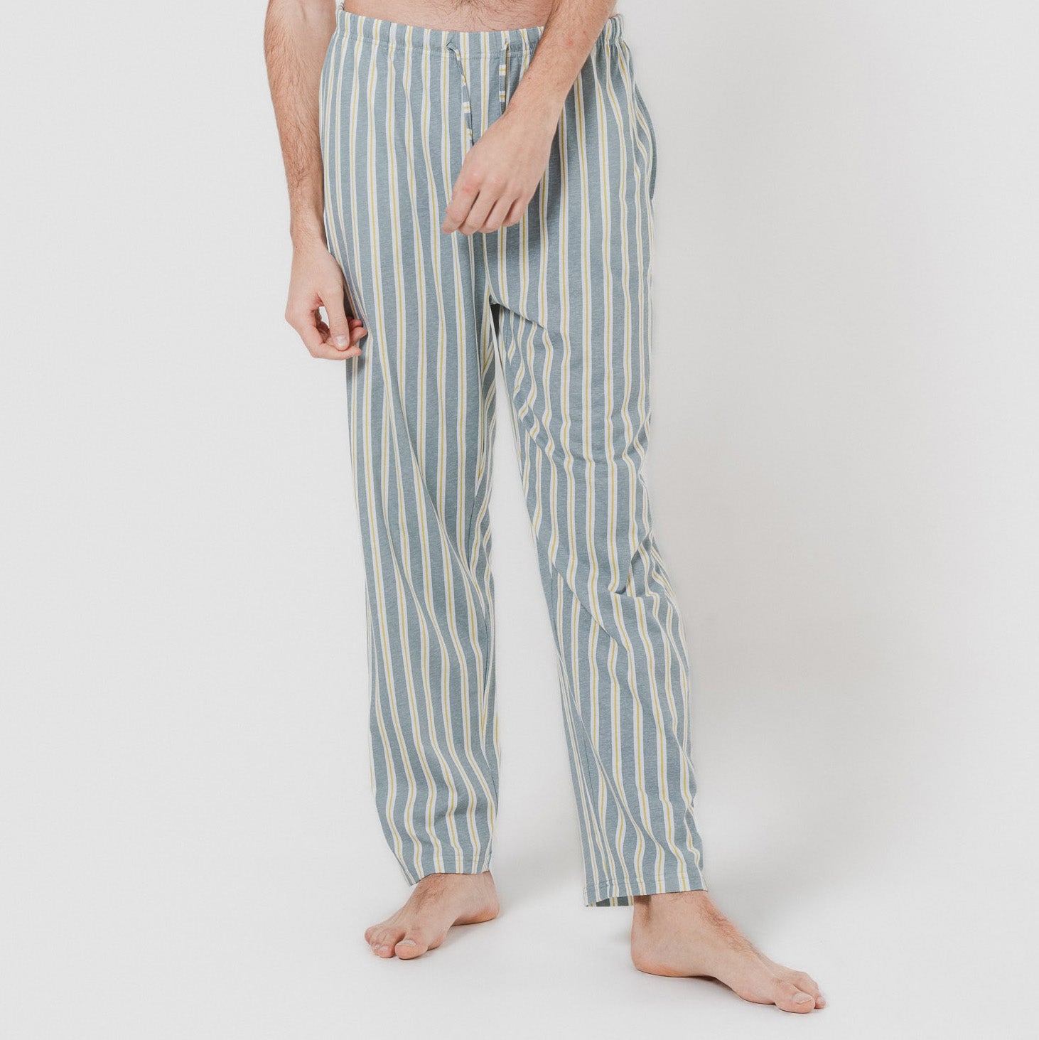 Pigiama lungo in cotone, blu-grigio