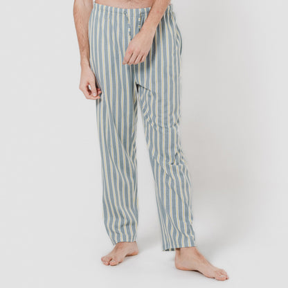 Pigiama lungo in cotone, blu-grigio