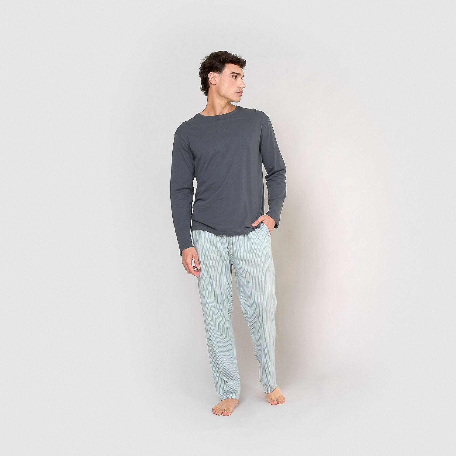 pigiama lungo in cotone Jupiter blu navy