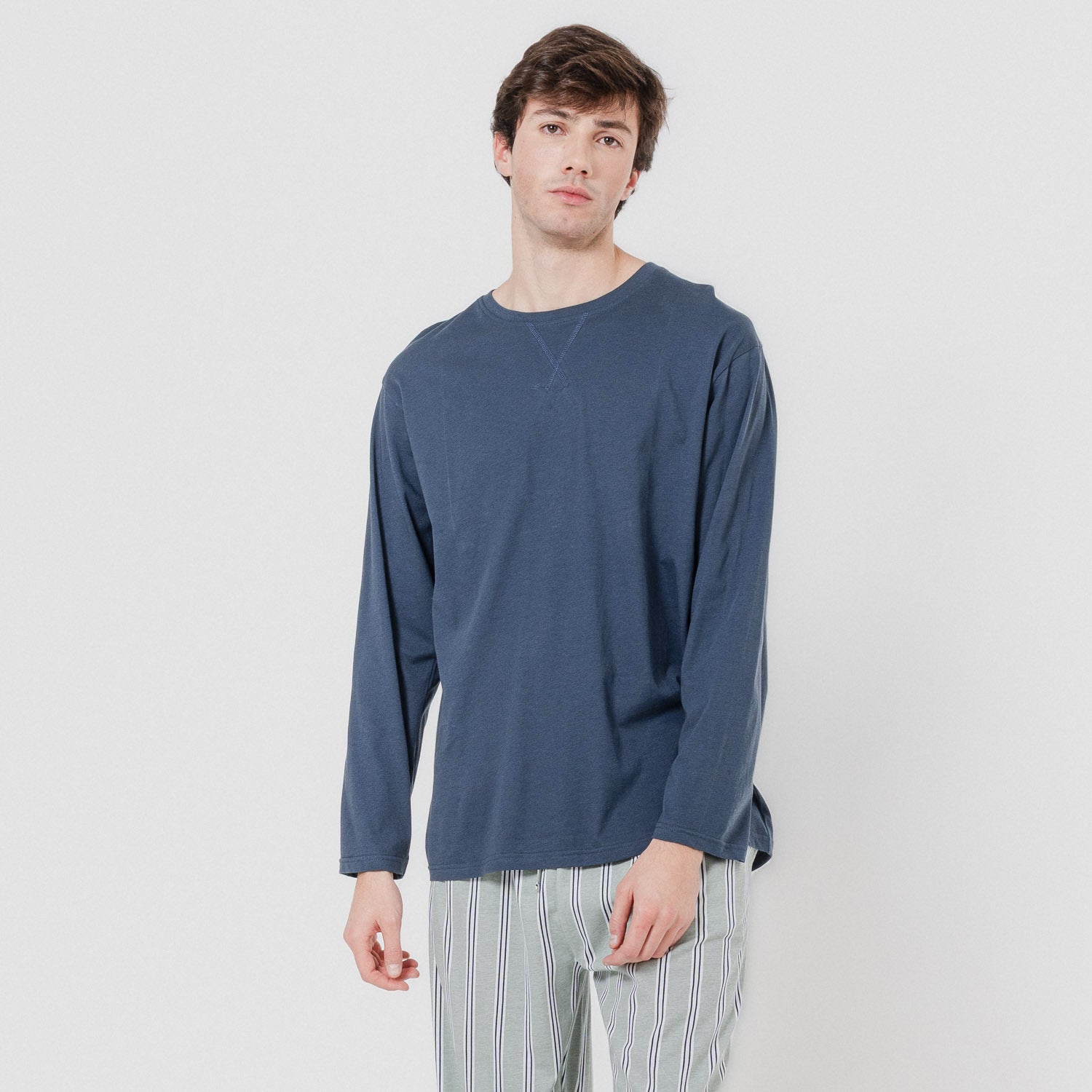 Pijama largo algodón revilla azul marino