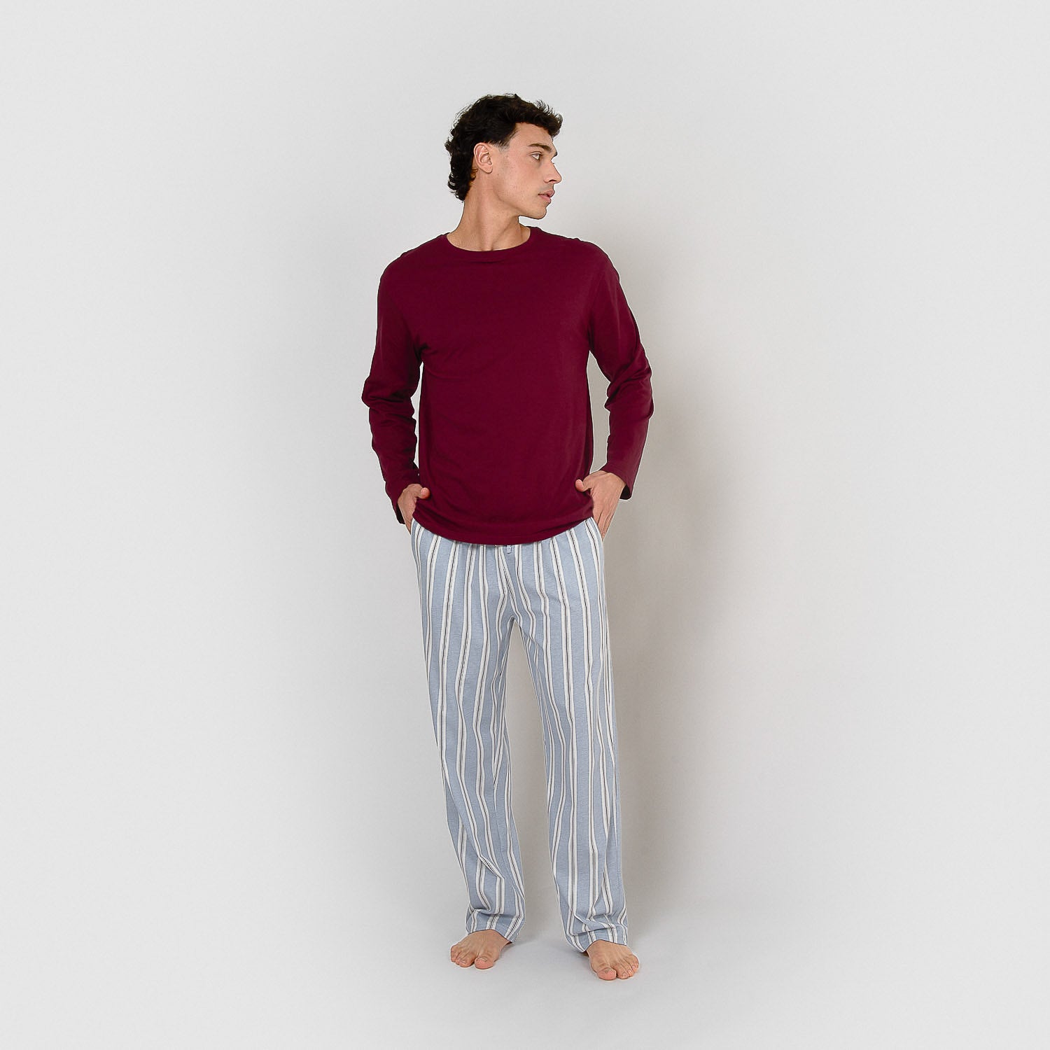 Pijama comprido Johan de algodão cor vinho