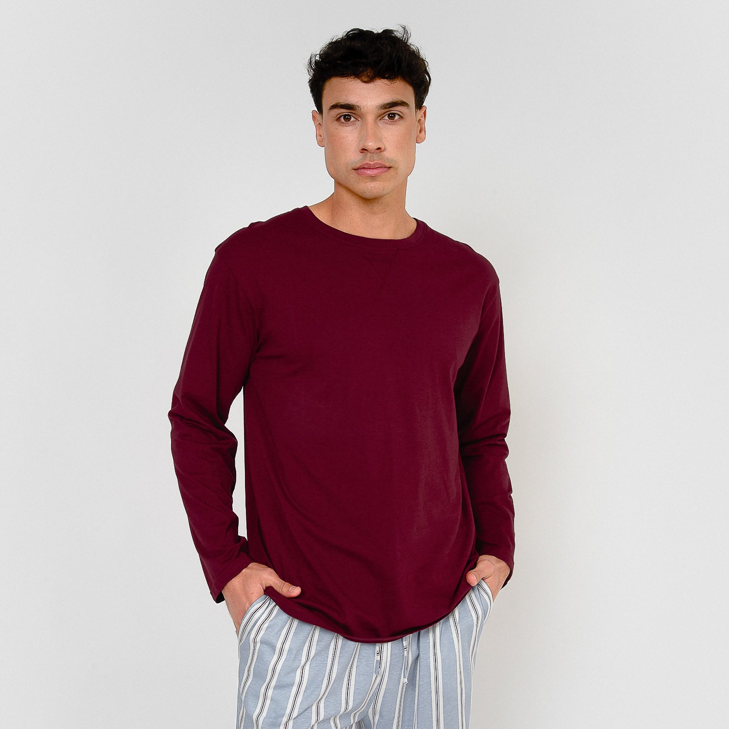 Pijama comprido Johan de algodão cor vinho