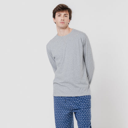 Pijama largo algodón cicle gris mezclado