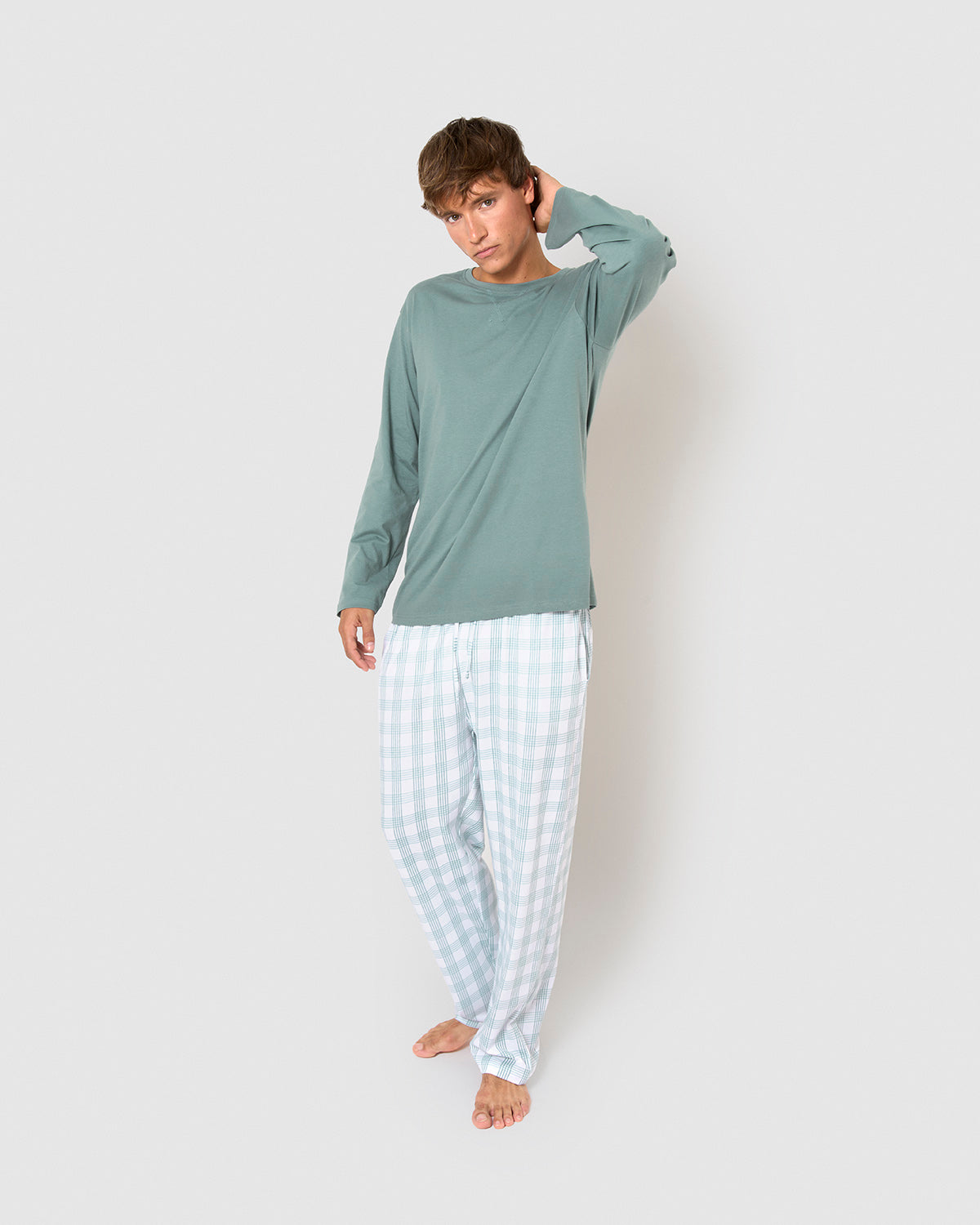 Pijama largo algodón cuadro albus verde