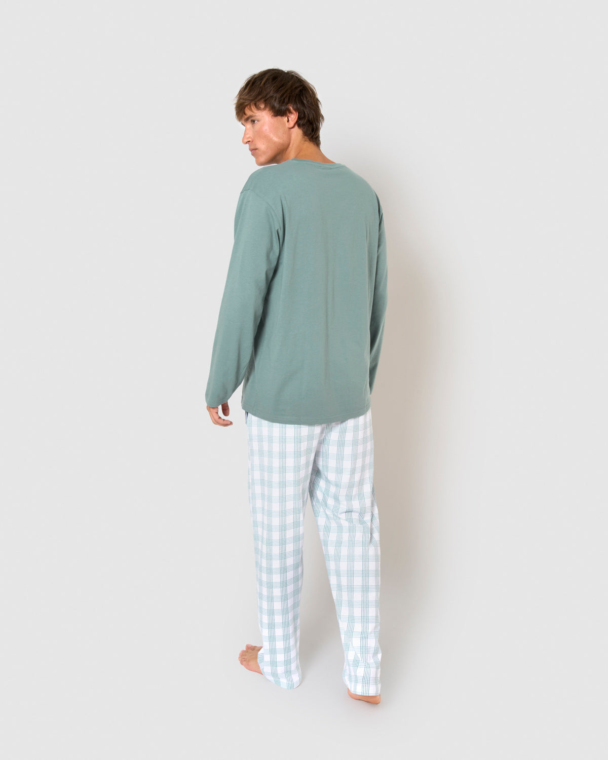 Pijama largo algodón cuadro albus verde