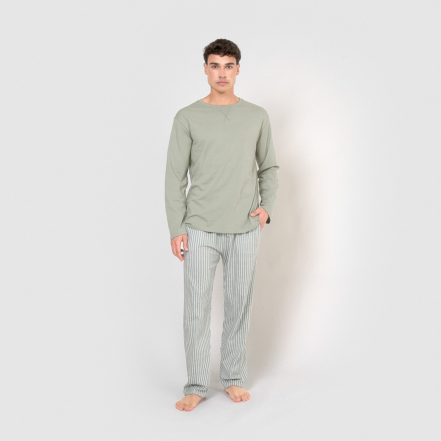 pijama comprido de algodão verde