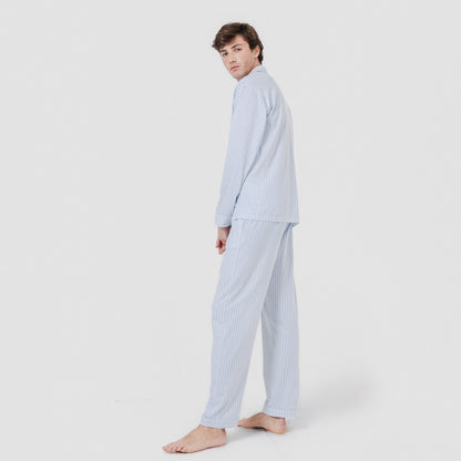 Pijama largo camisero algodón ferdinand celeste