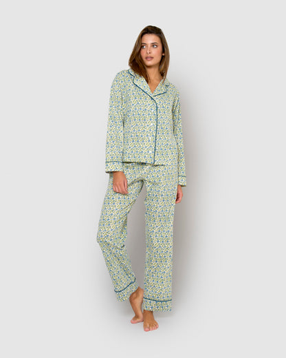 Pijama largo camisero de mujer de algodón irene azul