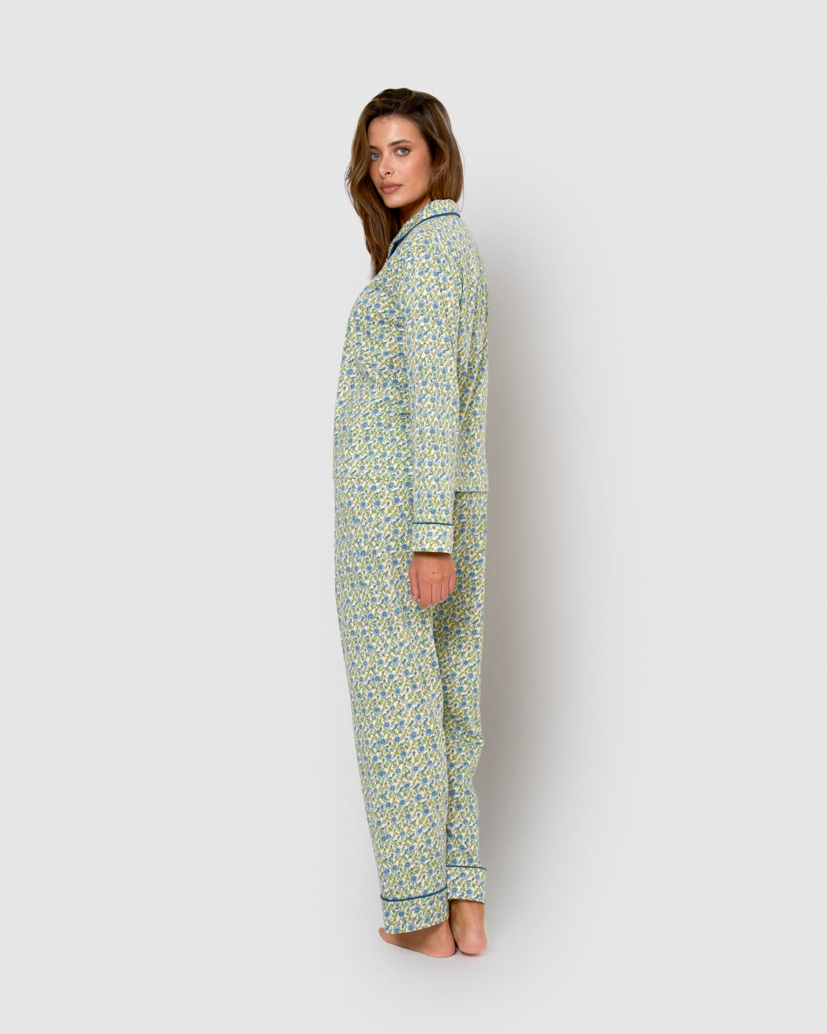 Pijama largo camisero de mujer de algodón irene azul
