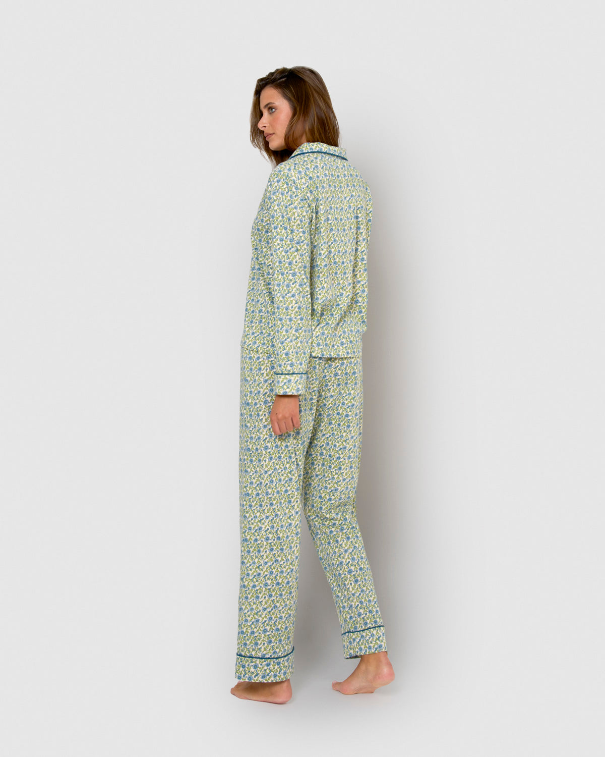 Pijama largo camisero de mujer de algodón irene azul