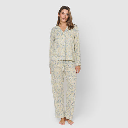 Pijama largo camisero de mujer de algodón azul domana agua