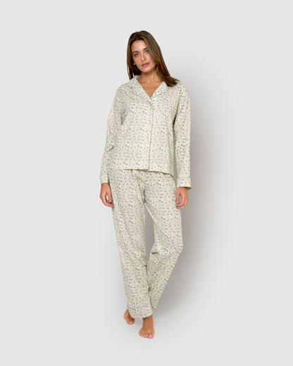 Pijama largo camisero algodón domana azul agua