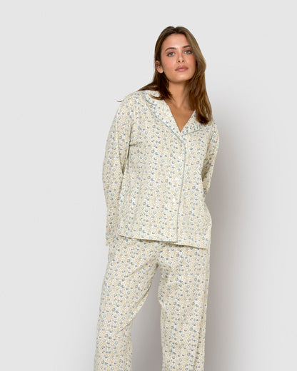 Pijama largo camisero algodón domana azul agua