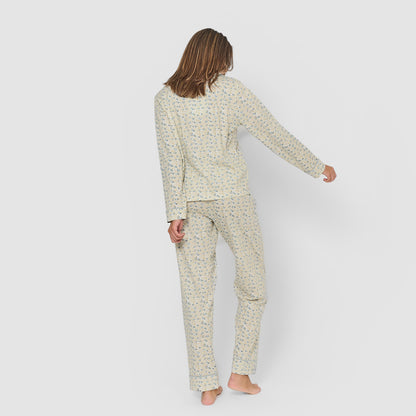 Pijama largo camisero de mujer de algodón azul domana agua