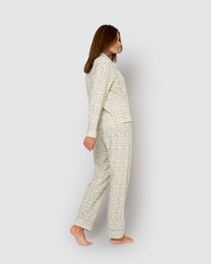 Pijama largo camisero algodón domana azul agua