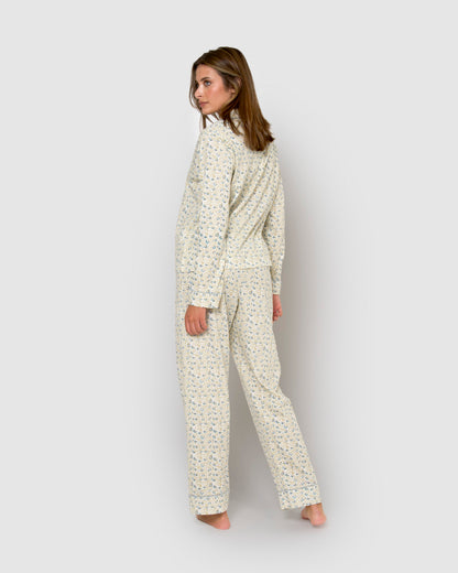 Pijama largo camisero algodón domana azul agua