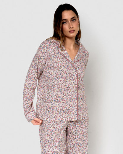 Long cotton shirt-style pajamas, pink alda