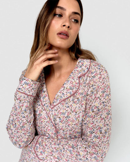Long cotton shirt-style pajamas, pink alda