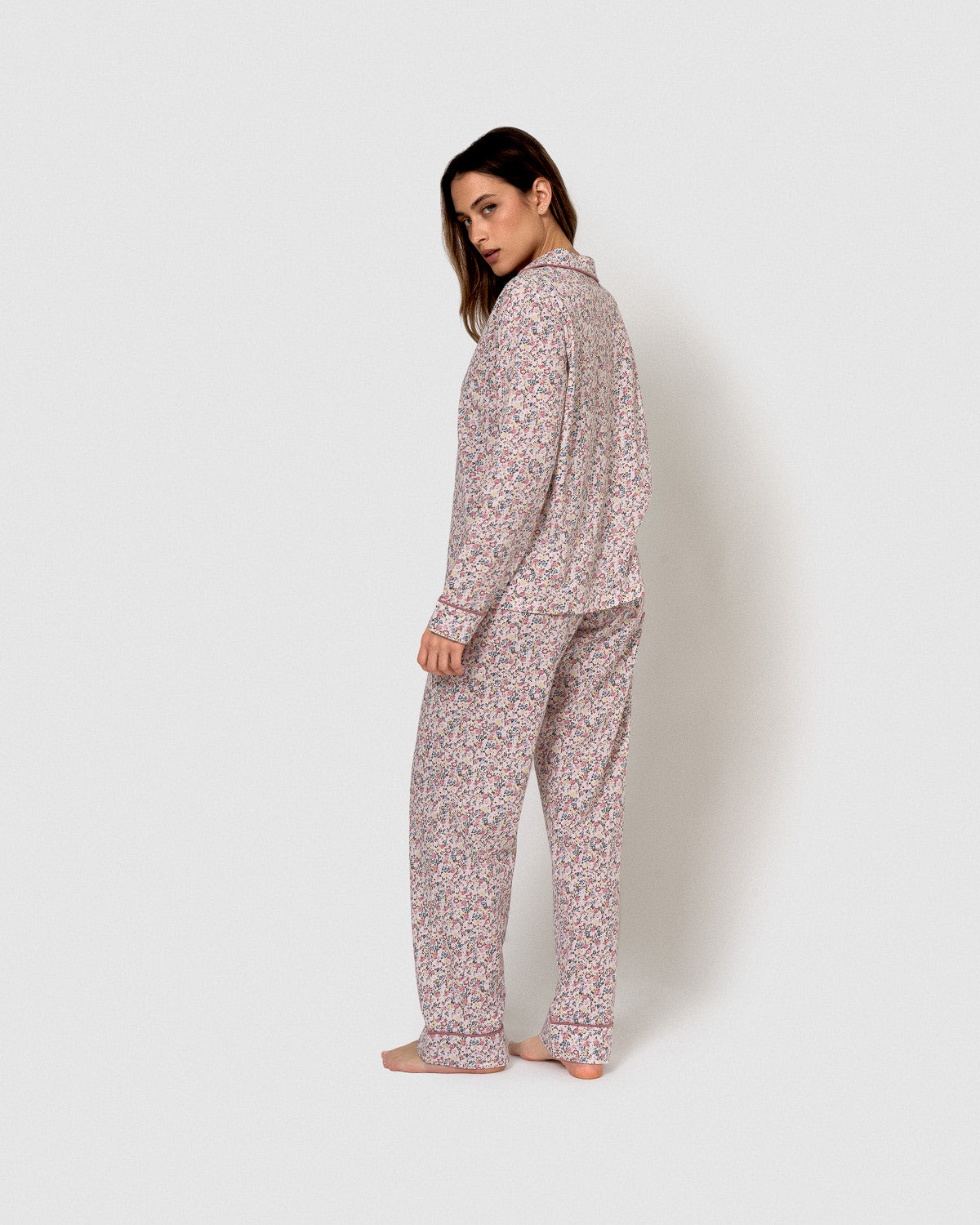 Long cotton shirt-style pajamas, pink alda