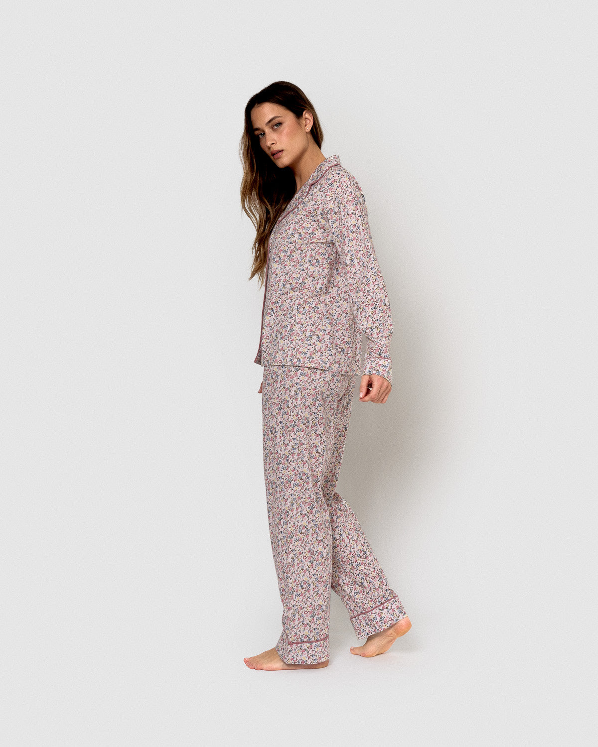 Long cotton shirt-style pajamas, pink alda