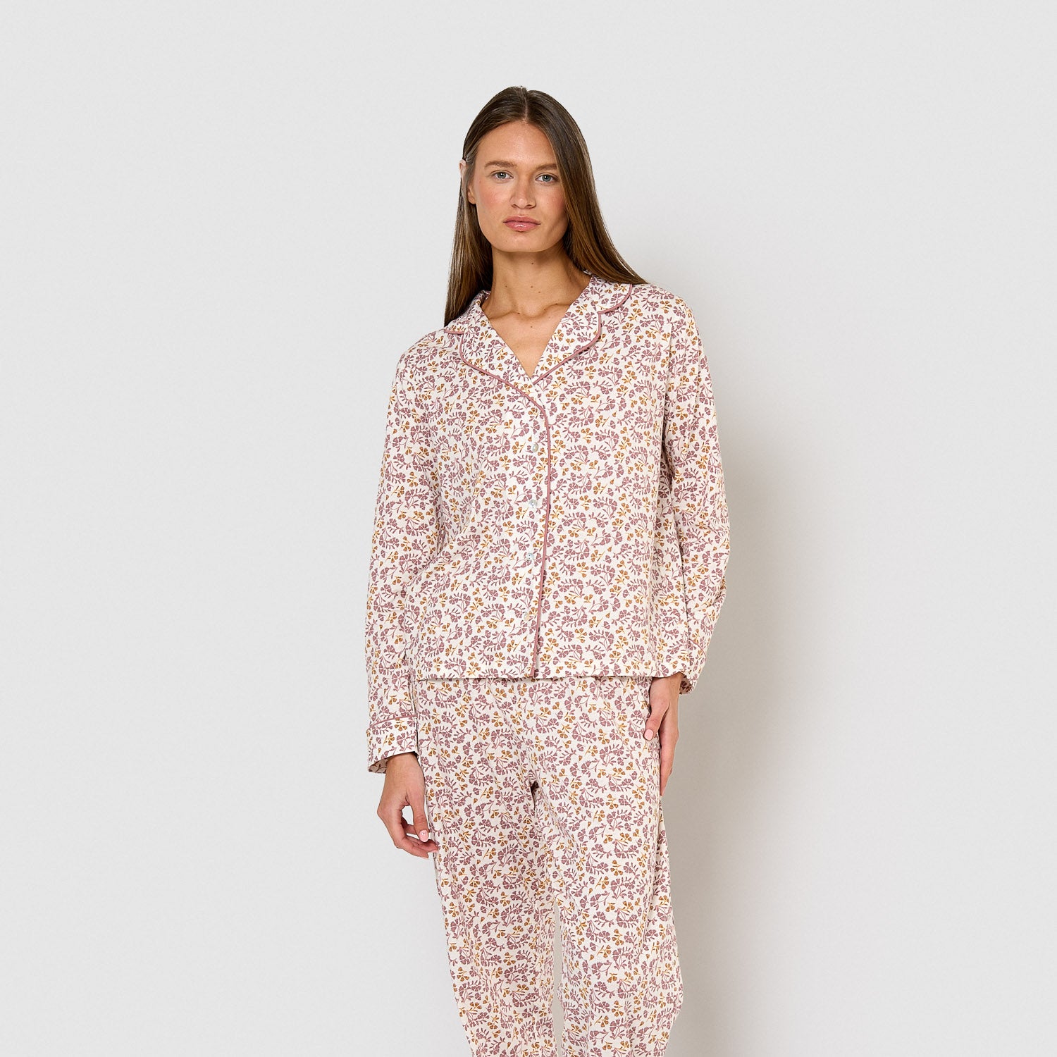 Pijama camisa de algodão rosa Selvana