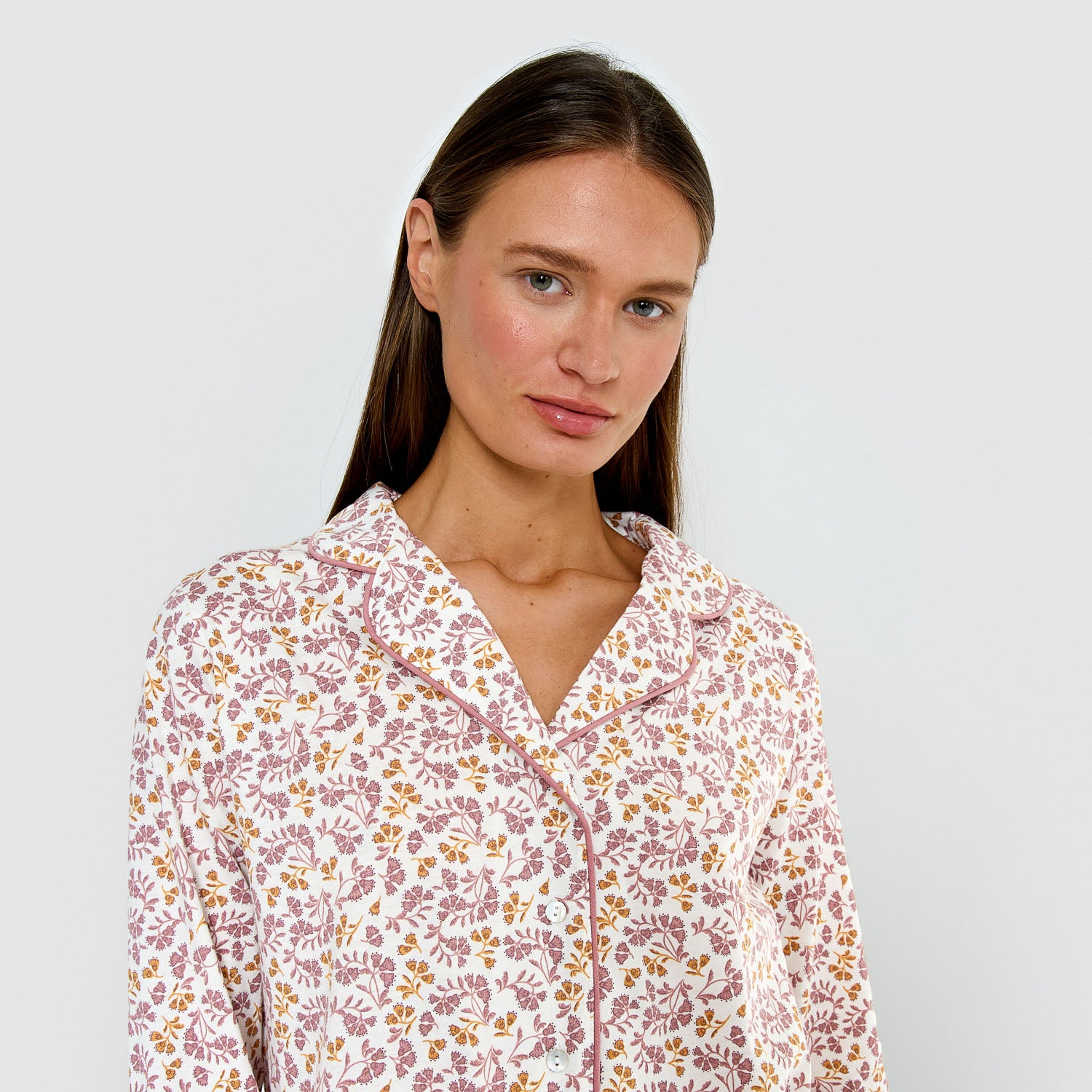 Pijama camisa de algodão rosa Selvana