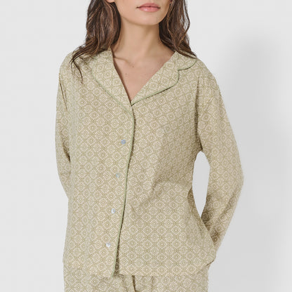 Pijama largo camisero algodón mandolia verde cacería