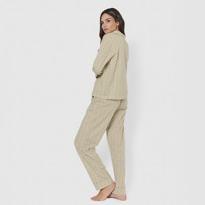 Pijama largo camisero algodón mandolia verde cacería