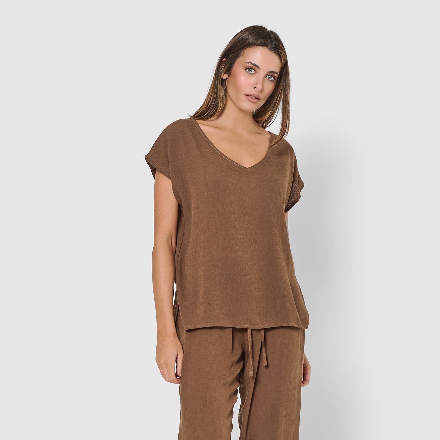 Camisa de mujer de bambula marrón