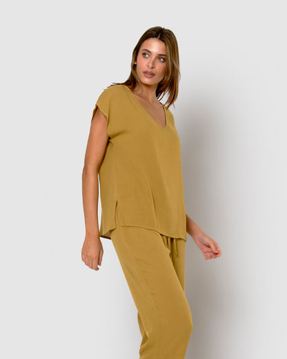 Camisa mujer bambula detalles plisados lima
