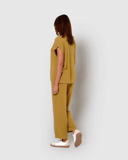 Camisa mujer bambula detalles plisados lima