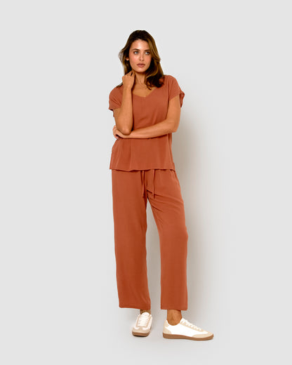 Camisa mujer bambula detalles plisados teja