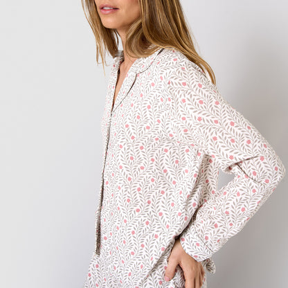 Pijama largo camisero de viscosa zulu verde seco/rosette