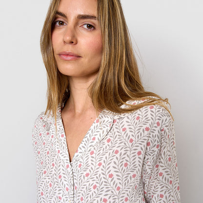 Pijama largo camisero de viscosa zulu verde seco/rosette