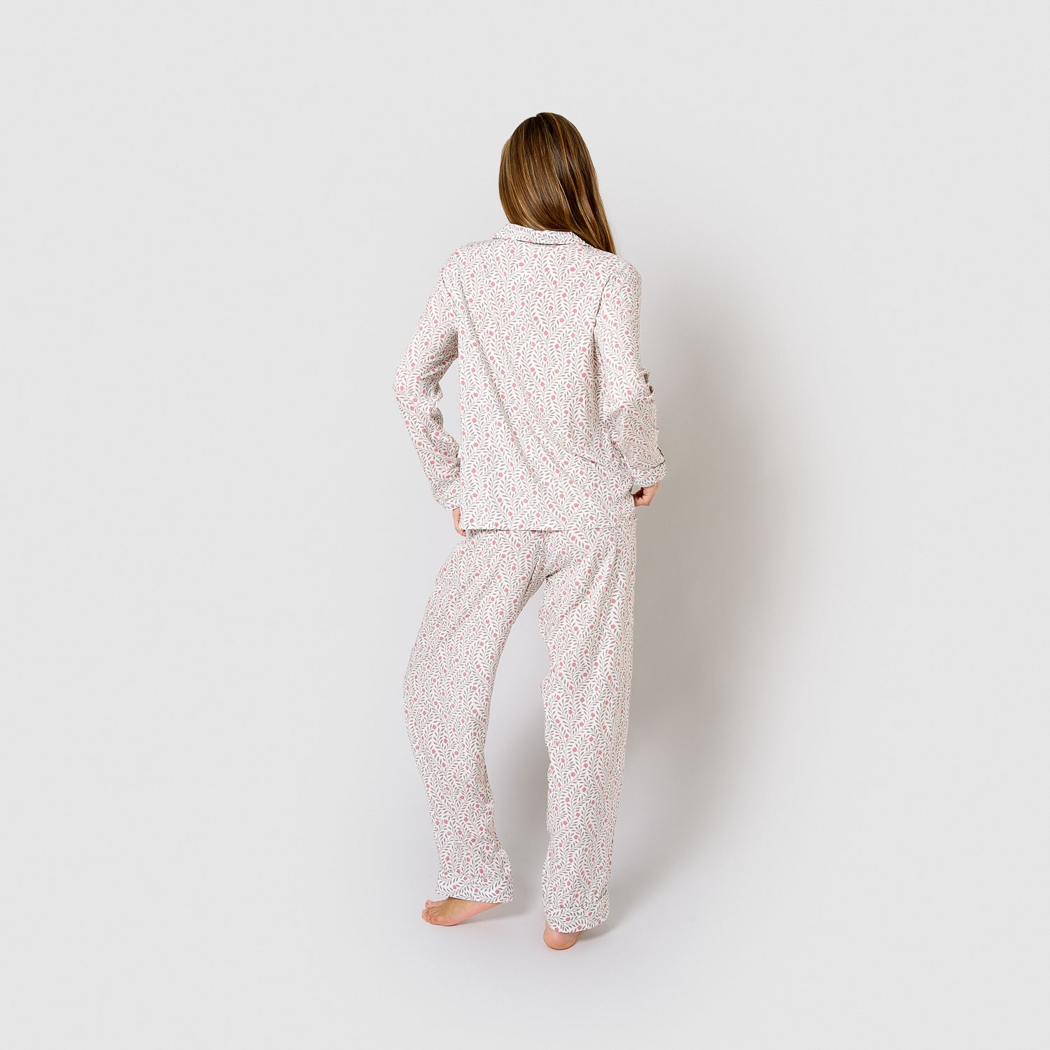 Pijama largo camisero de viscosa zulu verde seco/rosette