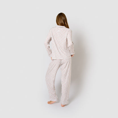 Pijama largo camisero de viscosa zulu verde seco/rosette