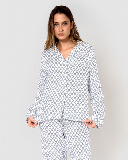 Pigiama lungo a camicia in viscosa color ciliegia indaco