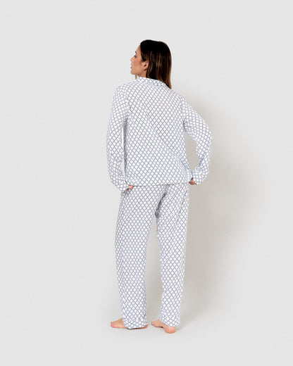 Pigiama lungo a camicia in viscosa color ciliegia indaco