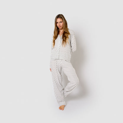 Pijama largo camisero de viscosa nerdana verde