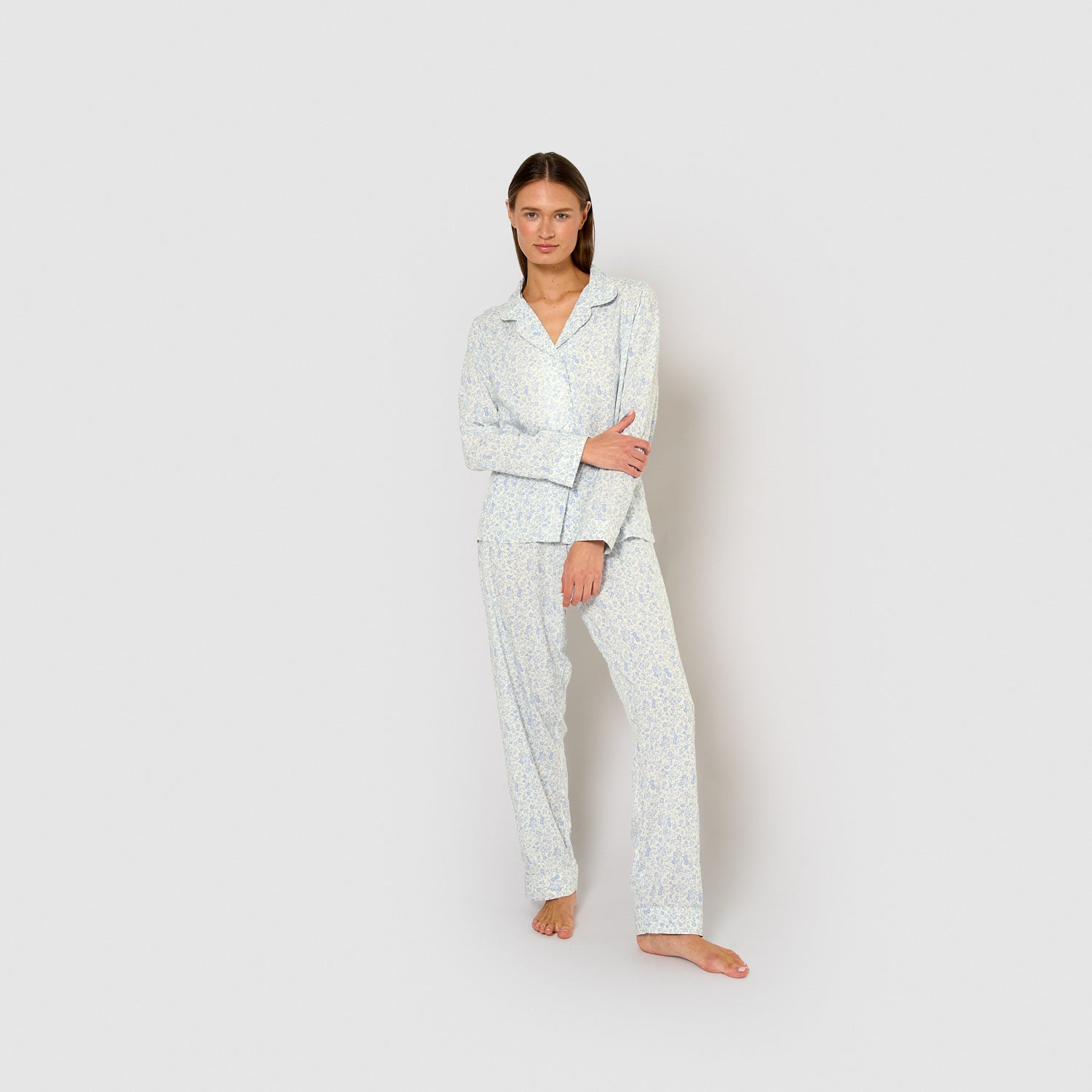 Pijama largo camisero viscosa nicosia celeste