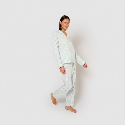 Pijama largo camisero viscosa nicosia celeste