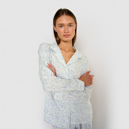 Pijama largo camisero viscosa nicosia celeste